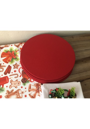 Yılbaşı Sofra Sunum Seti Mum Figürlü Yılbaşı Desenli Kırmızı