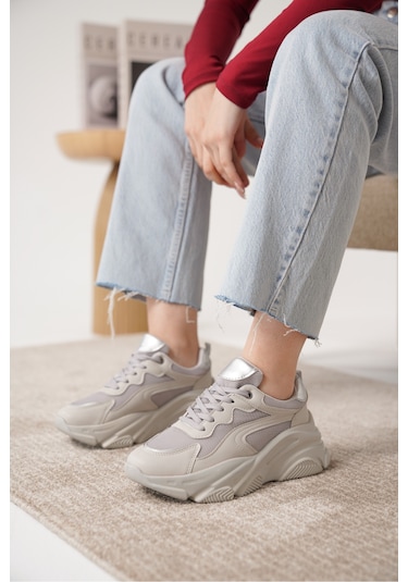 D383 Günlük Ortopedik Kadın Sneaker Spor Ayakkabı Gri