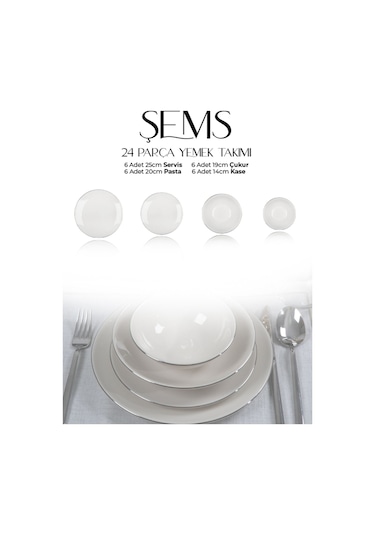 Şems 24 Parça 6 Kişilik Platin Yaldız Porselen Yemek Takımı