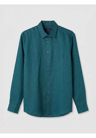 Lc Waikiki Petrol Regular Fit %100 Keten Erkek Gömlek
