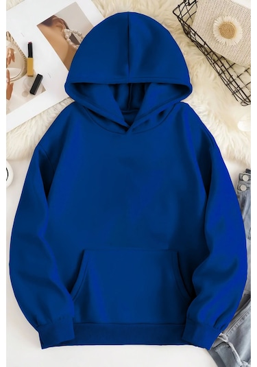Startmore Kapşonlu Düz Sweat Saks Mavi