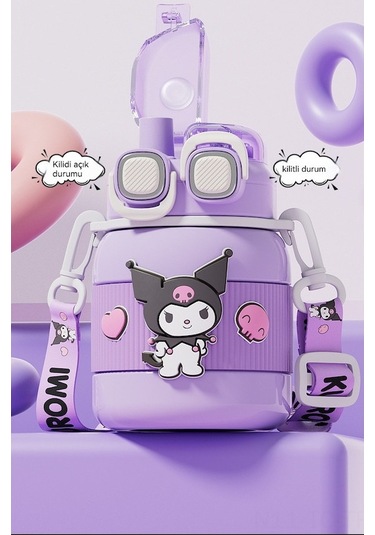 Skycity Küçük Çocuklar İçin Dayanıklı Camlı Suluk, Isıya Dayanıklı Plastik Matara - Kullu Kulo 650ml, 4 Adet 3d Dekoratif Aksesuar İle Mor