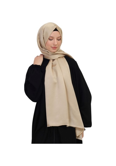 Çift Taraflı Düz Jakar Şal Parlak & Mat Dokulu, Özel Gün Şalı, Düz Renk Kum Bej