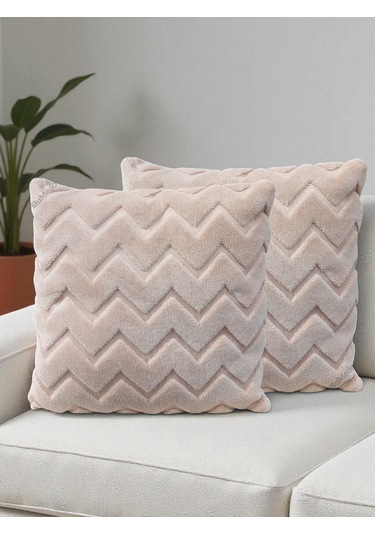 İskandinav Stil Peluş Yumuşak Dokulu Dekoratif Kırlent Kılıfı 2 Li Set 43x43 Cm Vizon Zigzag