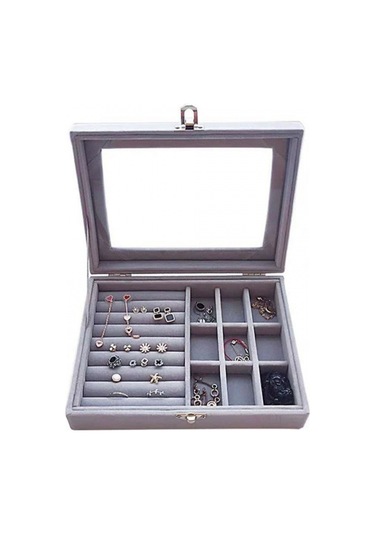 Springsun Yeni Stil Kadife Kuyumluk Kutusu - Toz Ve Oksidasyona Dayanıklı, Yüzük Küpe Kolye Depolama, Bej, 20x15.5x5 Cm Bej