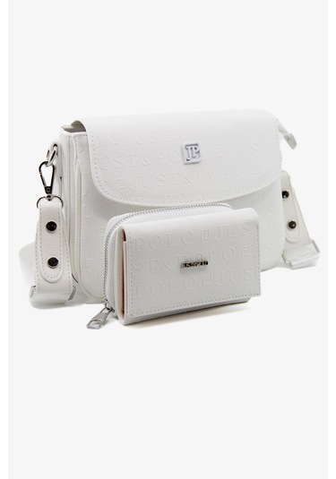 Just Polo Yeni Sezon Kolon Askılı 4 Bölmeli Kadın Omuz Çantası Ve Cüzdan Kombini Pbu217402 Beyaz