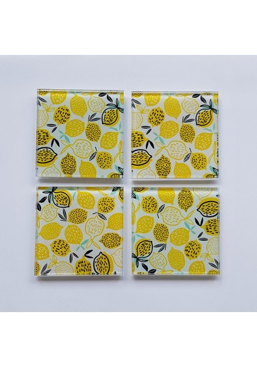 Decorita Cam Bardak Altlığı Sarı Limonlar 4'lü Takım 10 x 10 CM Sarı
