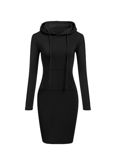 Şarap Kırmızısı Kadın Modası İnce Kapşonlu Uzun Kollu Katı Kalem Kapüşonlu Elbise