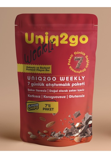 Uniq2go Weekly Kakaolu ve  Bademli Proteinli Meyve Bar 7 Adet 50 G