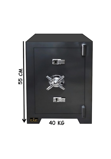 U.S.F Ev ve Ofis Tipi Çelik Çift Anahtarlı Para Kasası 55 CM 40 KG - Gri