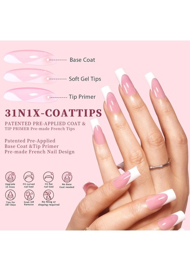 Ruicoo 15 Boyutlu 9 Renkli Fransız Stili Jel Tırnak Uçları - Hızlı Uygulama, Güçlü Tutuş, Doğal His