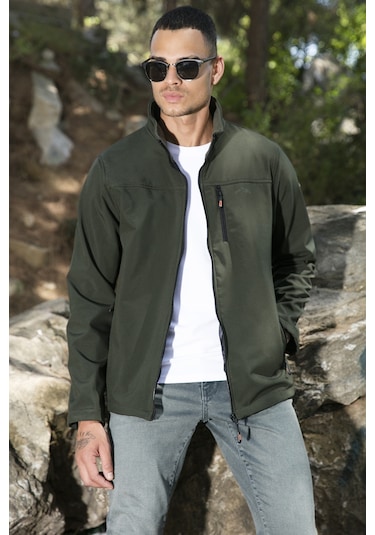Buratti Su Itici Slim Fit Dik Yaka Softshell Ince Erkek Mont 649003 Haki