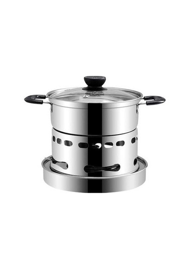 Pazly Taşınabilir Paslanmaz Çelik Alkol Ocaklı Açık Hava Barbekü Kamp Piknik Yemek Pişirme Tencere Gümüş Gümüş