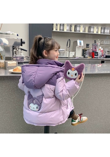 Snapbuy Kız Çocuk Kışlık Mont Kuromi Desenli Şık Ve Rahat Pamuklu Dolgulu Ceket Mor