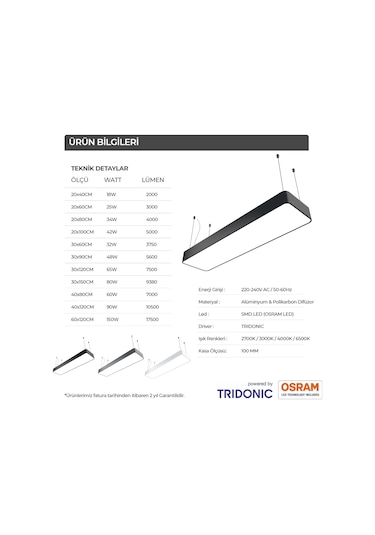 Dikdörtgen Davul Modern Led Avize Linear Armatür Lineer