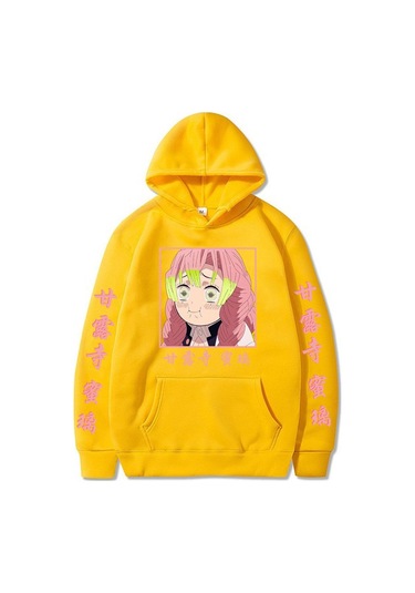 Manga Demon Slayer Hoodies Kimetsu No Yaiba Anime Harajuku Sevimli Kanroji Mitsuri Loog Kollu Kazak Kapşonlu Sarı