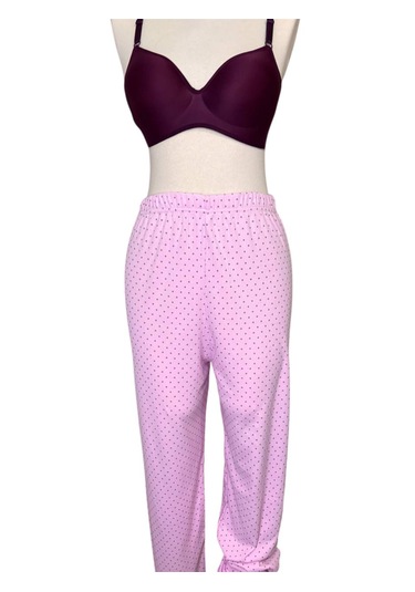 Büyük Beden Battal Pijama Takımı Desenli Uzun Kol V Yaka Kışlık Kumaş Pembe