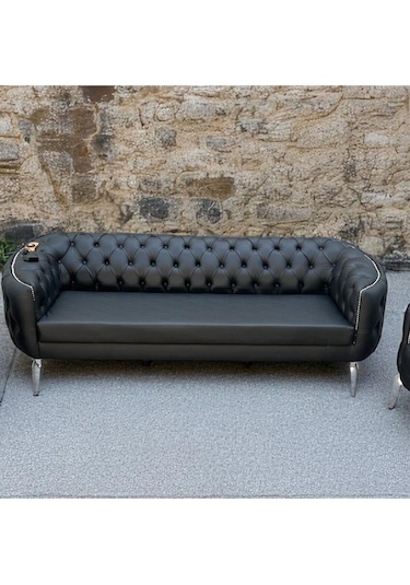 1 Adet Üçlü Deri Ofis Büro Koltuğu Imalattan Siyah