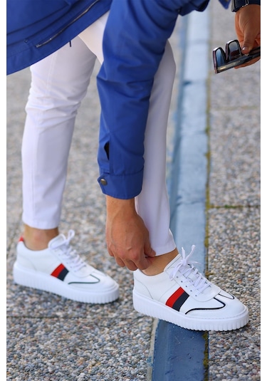 Shoetyle - Beyaz Deri Bağcıklı Erkek Günlük Ayakkabı 101-9082-934-beyaz Beyaz