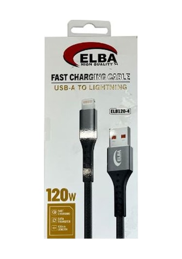 Elba Elb120-4 120w Lightning To Usb 1mt Siyah Örgülü Şarj Kablosu Data Veri