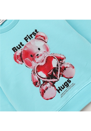 Wanex Kız Çocuk Uzun Kol Kalın Sweatshirt - 32681 Turkuaz