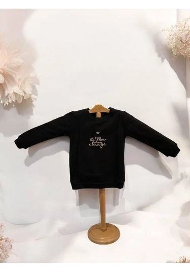 Kız Çocuk İnce Şardonlu Sweatshirt-15368 Siyah