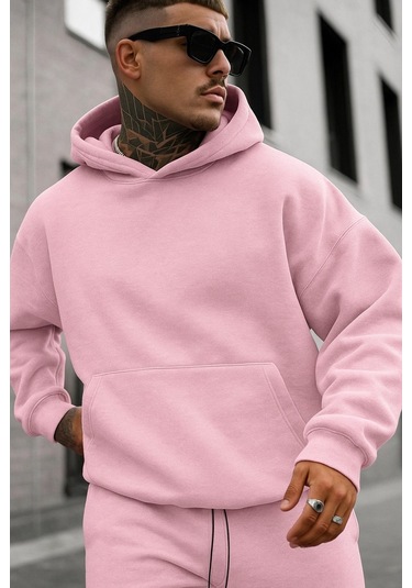 Benroma 3 İplik Penye Düz Renk Unısex Sweatshırt Pembe