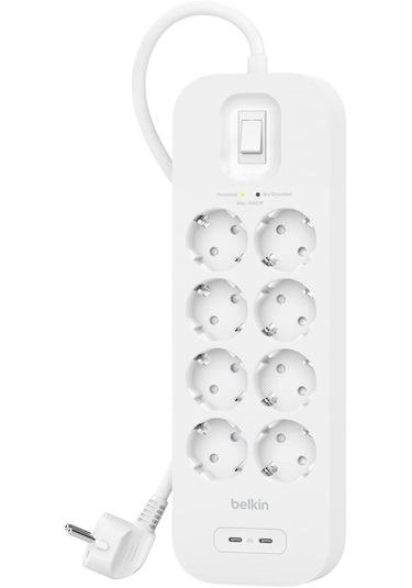 Belkin 8'li Yüksek Gerilim Korumalı Çoklu Priz, 2x Pd Usb-c