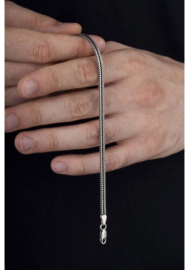 Gümüş Pazarım Tilki Kuyruğu 925 Ayar Gümüş Erkek Zincir Bileklik Kolye Kombini Çok Renkli