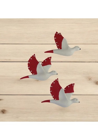 Dekoratif Üçlü Kumru Kuş Duvar Dekoru Süs 17 12 Cm Kırmızı Renk 3 Lü Set