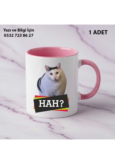 Beyaz Kedi Baskılı Kişiye Özel İsimli Hediyelik Kupa Bardak-kedi Sevenler İçin Özel Hediye Pembe
