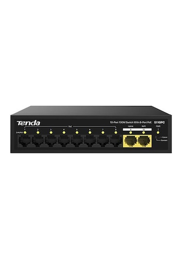 Tenda S110pc 10 Port 8 Port Poe+ 10-100 Mbps + 2 Port Uplink Swit