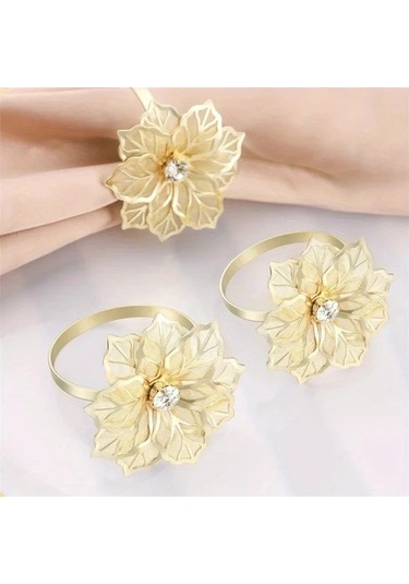 Trendooze Gaojunshop01 Altın Peçete Halkası, Pırlanta Çiçekli Düğün Dekoru Altın