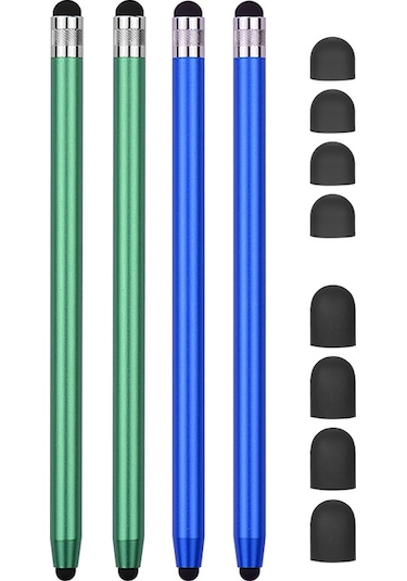 Aubyhe Çift Uçlu Hassas Metal Stylus Kalem Seti - 4 Adet 2 Mavi 2 Yeşil Tablet Ve Telefonlar İçin