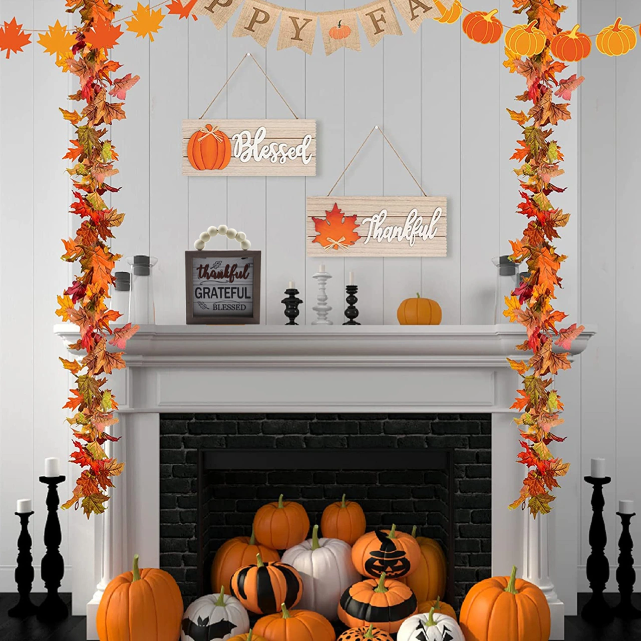 Folinda Teşekkür Günü Ahşap Asma Dekorasyonu - "thankful & Grateful & Blessed" Beyaz Boncuklu Dışarı/içeri Dekor, Duvar/kapı Süsleri, Sonbahar Partisi Atmosferi