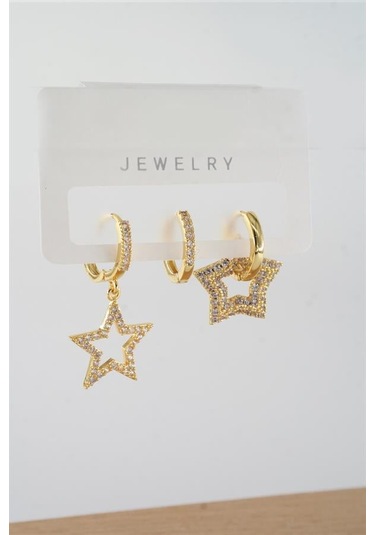 Kadın Vip Seri Baget Zirkon Taşlı Karışık Figürlü 3'lü Küpe Zrk00563-5385 Altın