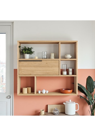 Robin Home Mutfak Salon Duvar Rafı Kitaplık 90cm Kapaklı Sepet Kahverengi