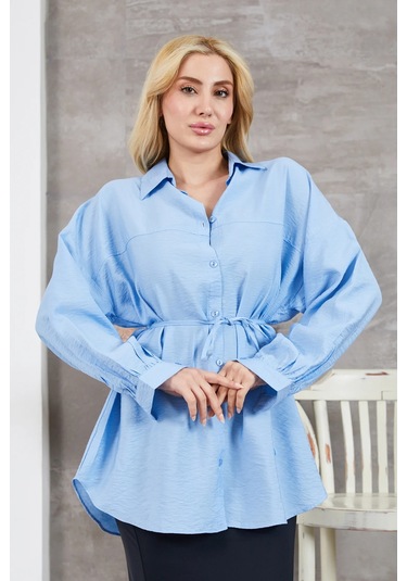 İp Kemerli Gömlek Mavi
