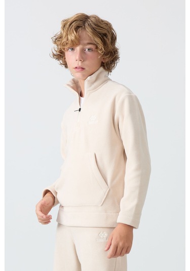 Tommy Life Bej Kalın Yumuşak Dokulu Standart Fit Nakışlı Polar Erkek Çocuk Eşofman Takım - 11218 Bej
