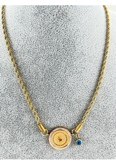 Bhs Life Kalın Zirkon Taşlı Çeyrek Altın Model Çelik Kolye