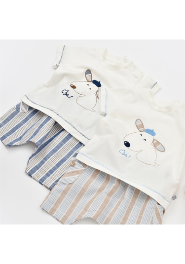 Bibaby 2li Takım Şortlu Stripe Sytle Lacivert - Bej-9511 Bej