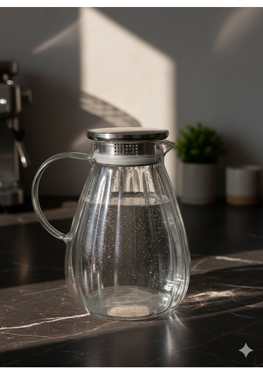 Morponi Borosilikat Cam Çizgili Sürahi 1800 Ml