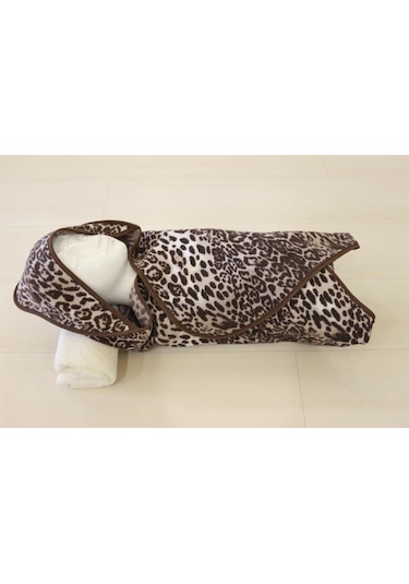 Leopar & Zebra Kapşonlu Yeni Doğan Bebek Kundak %100 Pamuklu Havlu Çok Renkli