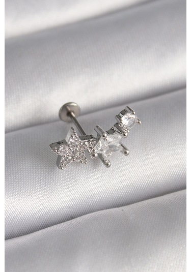 316l Çelik Gümüş Renk Zirkon Taşlı Yıldız Model Tragus Piercing - Tj-pr1339 Çok Renkli