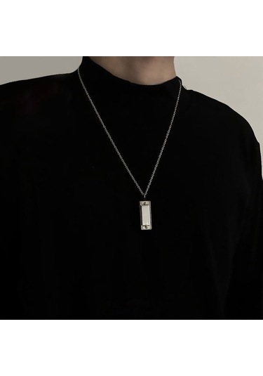 Gerçek Kullanılabilir Mızıka Kolye Gümüş Renk