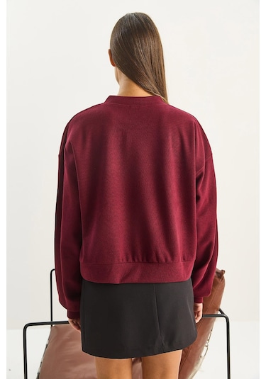 Shade Kadın Fular Detaylı Pamuklu Ottoman Sweatshirt 6931 60283689 - Bordo