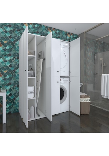 Kenzlife Çamaşır-Kurutma Makinesi Dolabı Kapaklı Yaromira Sol Byz 180*120*60 Banyo Arkalıksız Çok Renkli