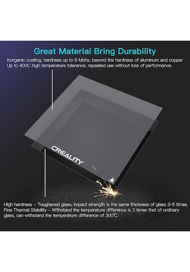 Folinda Creality 3d Yazıcı Aksesuarı: Karesel Cam Yazdırma Platformu 220x220mm, Modeli Kolay Alabilme Özelliği, Siyah