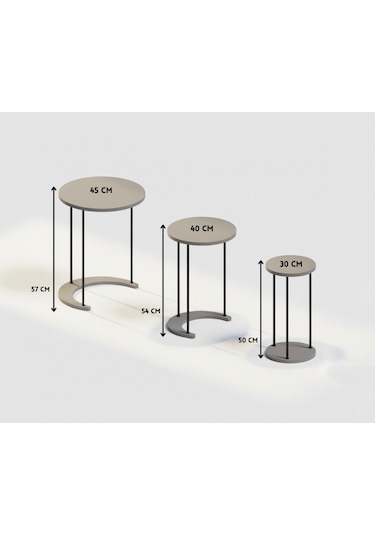 Alpa Ev Mobilya Ay 3 Lü Yuvarlak Zigon Sehpa Seti, Modern Metal Ayaklı C Model Şık Yan Sehpa Beyaz