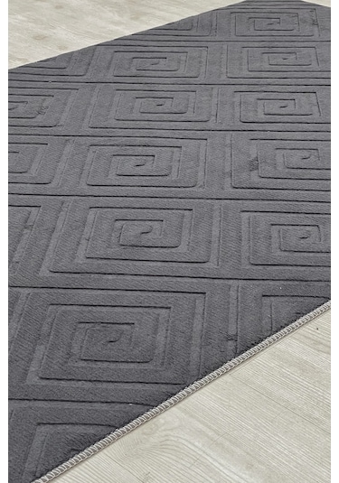 Lüle Halı Delüx Kabartmalı Düz Renk Üstün Kalite De Kaymaz Tabanlı Yolluk Halı Antrasit